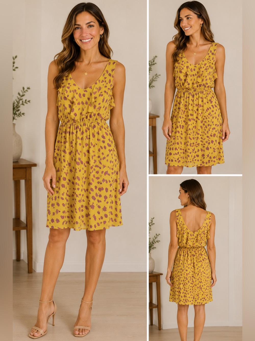Love Notes Mustard & Purple Ruffle Dress Size SMALL